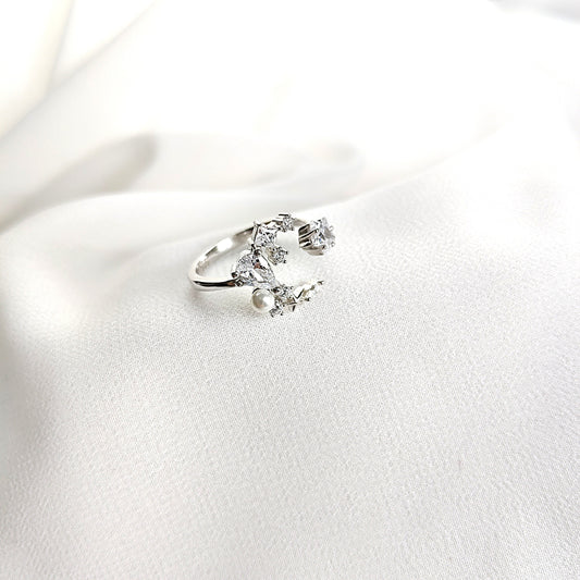Bague Argent 925 Ouverte avec Zirconium et Perle Élégante