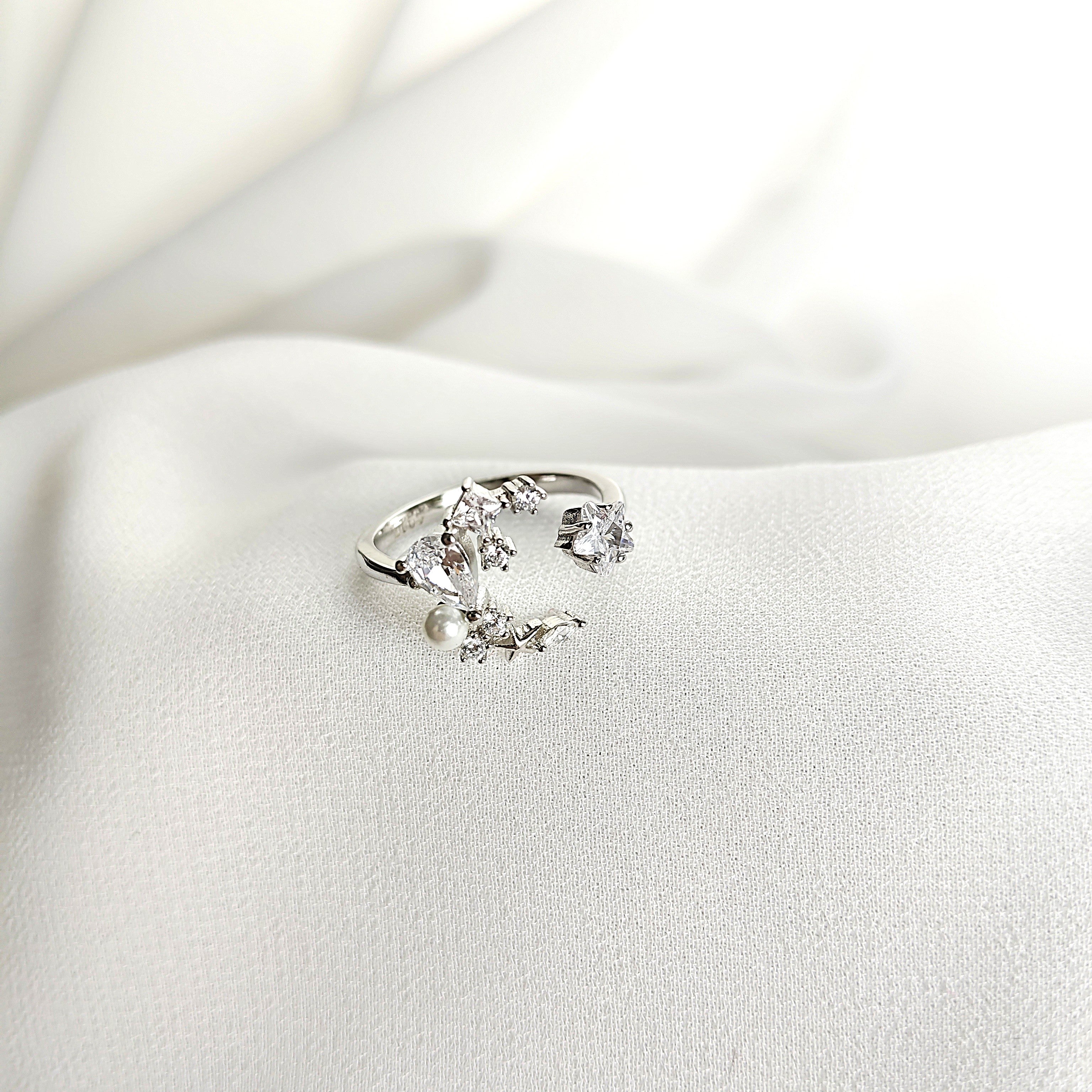 Bague Argent 925 Ouverte avec Zirconium et Perle Élégante Bague Argent 925 Ouverte avec Zirconium et Perle Élégante