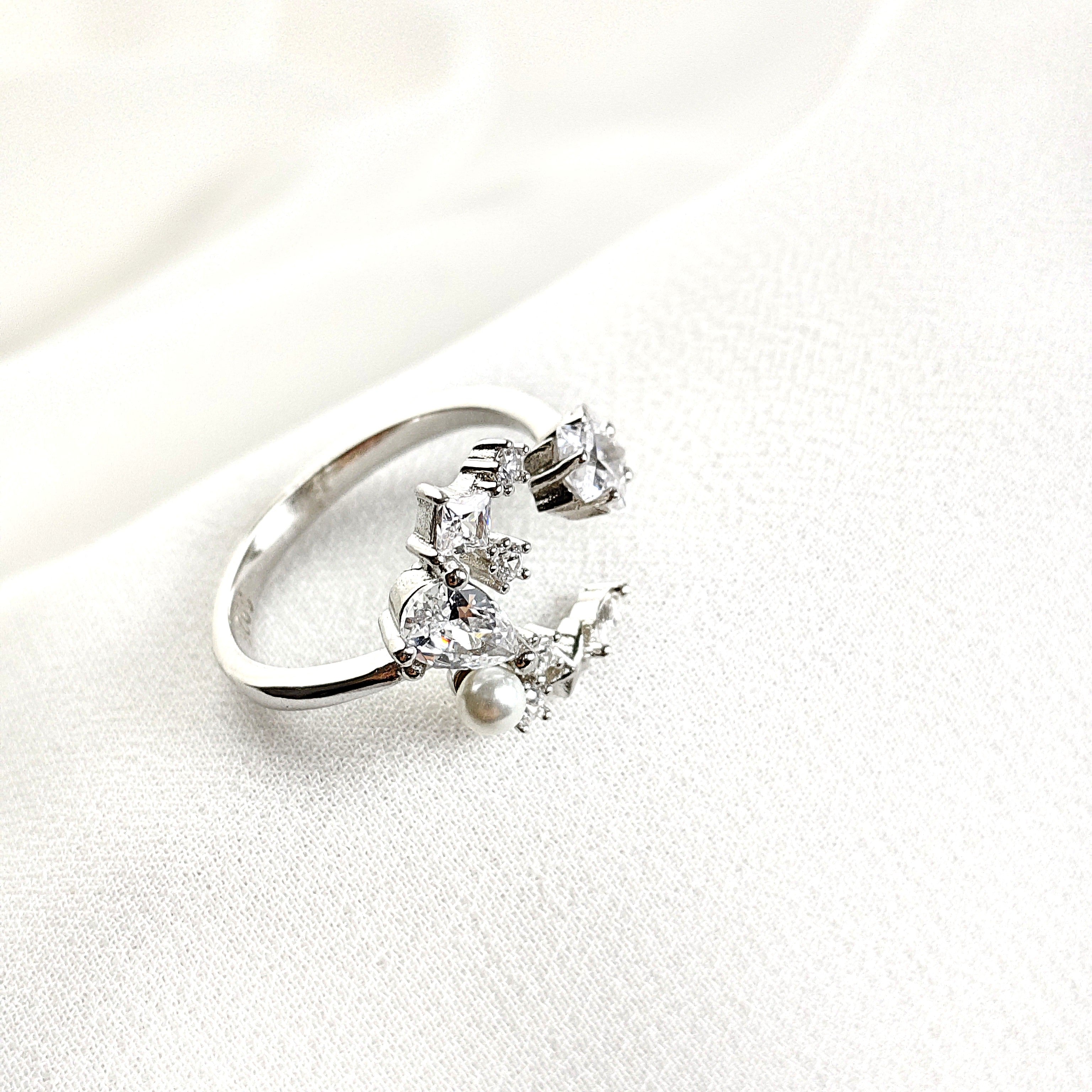 Bague Argent 925 Ouverte avec Zirconium et Perle Élégante Bague Argent 925 Ouverte avec Zirconium et Perle Élégante