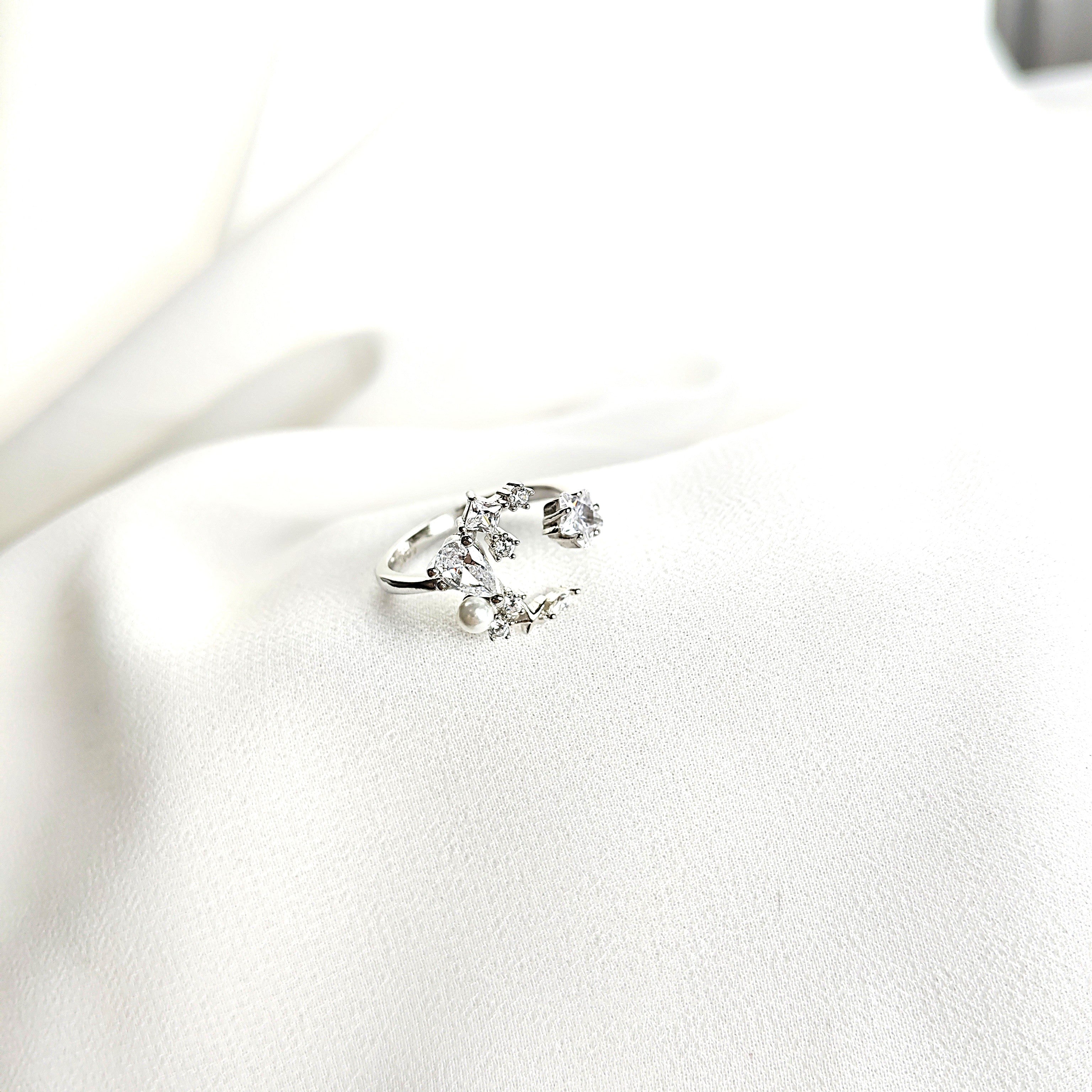 Bague Argent 925 Ouverte avec Zirconium et Perle Élégante Bague Argent 925 Ouverte avec Zirconium et Perle Élégante