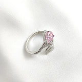 Bague en Argent Sterling avec Zircon Rose et Oxydes de Zirconium Bague en Argent Sterling avec Zircon Rose et Oxydes de Zirconium