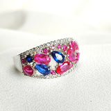 Bague en Argent Rhodié Multicolore avec Pierres Roses et Bleues Bague en Argent Rhodié Multicolore avec Pierres Roses et Bleues