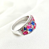 Bague en Argent Rhodié Multicolore avec Pierres Roses et Bleues Bague en Argent Rhodié Multicolore avec Pierres Roses et Bleues
