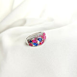 Bague en Argent Rhodié Multicolore avec Pierres Roses et Bleues Bague en Argent Rhodié Multicolore avec Pierres Roses et Bleues