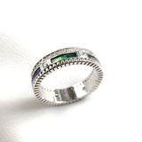 Bague en Argent Rhodié avec Pierres Rectangulaires Bleues et Vertes Bague en Argent Rhodié avec Pierres Rectangulaires Bleues et Vertes