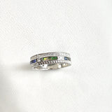 Bague en Argent Rhodié avec Pierres Rectangulaires Bleues et Vertes Bague en Argent Rhodié avec Pierres Rectangulaires Bleues et Vertes
