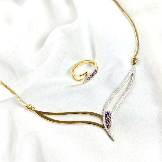 Parure en plaqué or avec zircon violet – Élégance et modernité