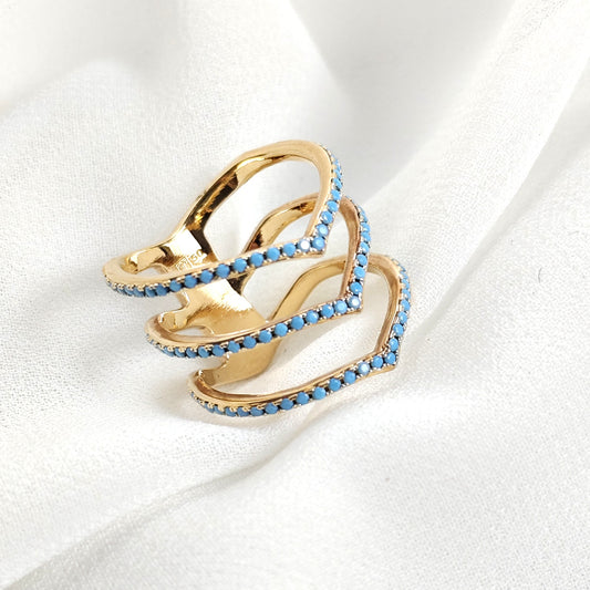 Bague en plaqué or avec pierres turquoise – Design moderne et raffiné