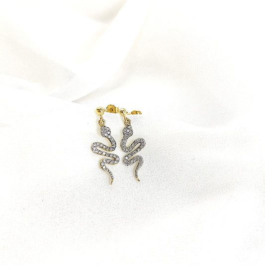 Boucles d’oreilles serpent en plaqué or pavées de zircons