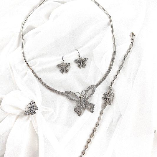 Parure en Argent Rhodié Papillon