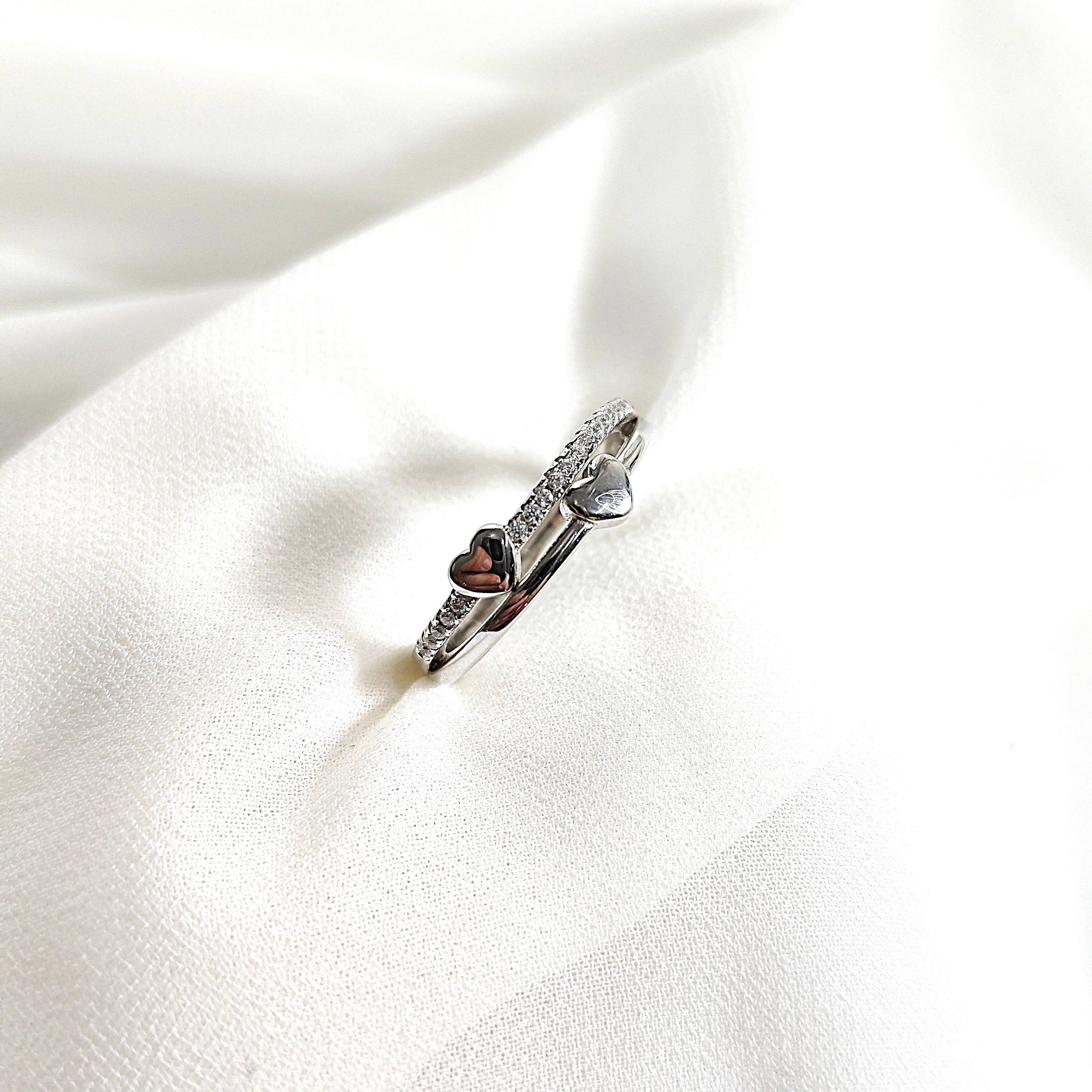 Bague en argent 925 double anneau avec cœurs – Amour Éternel Bague en argent 925 double anneau avec cœurs – Amour Éternel