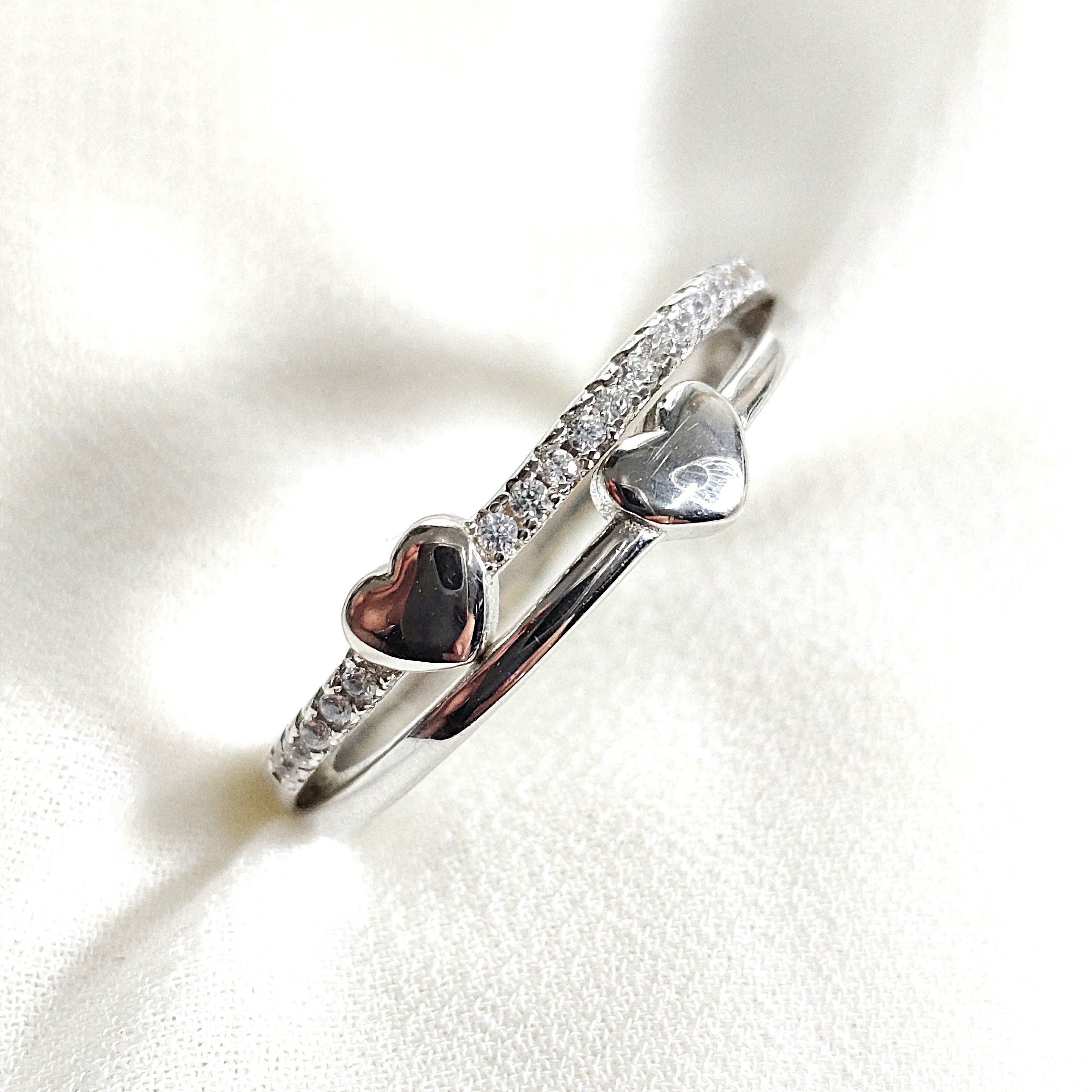 Bague en argent 925 double anneau avec cœurs – Amour Éternel Bague en argent 925 double anneau avec cœurs – Amour Éternel