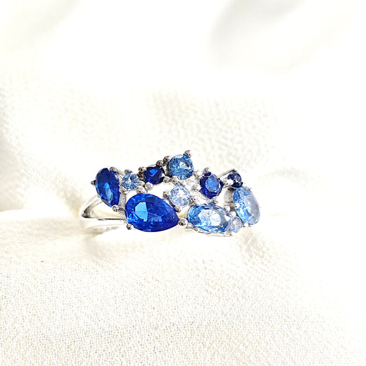 Bague en argent 925 avec pierres bleues dégradées – Océan d’Éclat