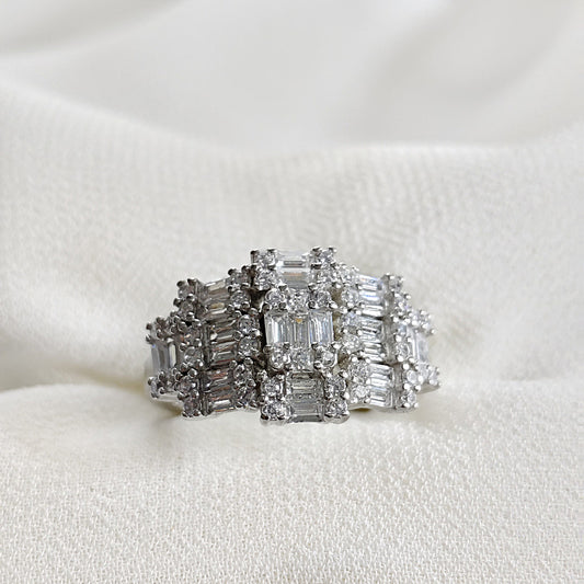 Bague en argent 925 pavée de zircons baguette – Prestige Royal