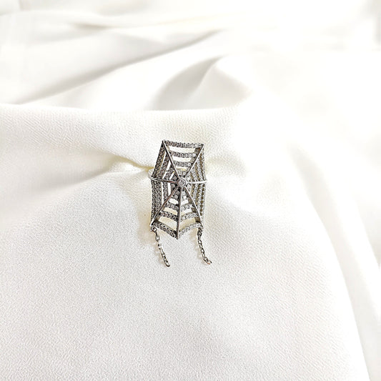 Bague en argent 925 “Toile d’Éclat” – Design arachnéen serti de zircons