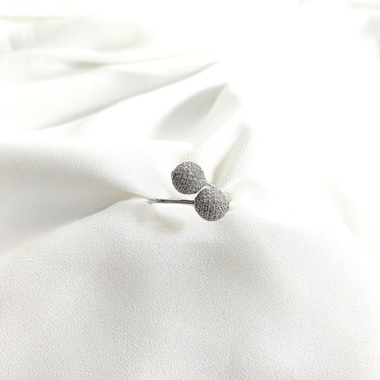Bague en argent 925 “Duo d’Éclat” – Sphères pavées de zircons scintillants