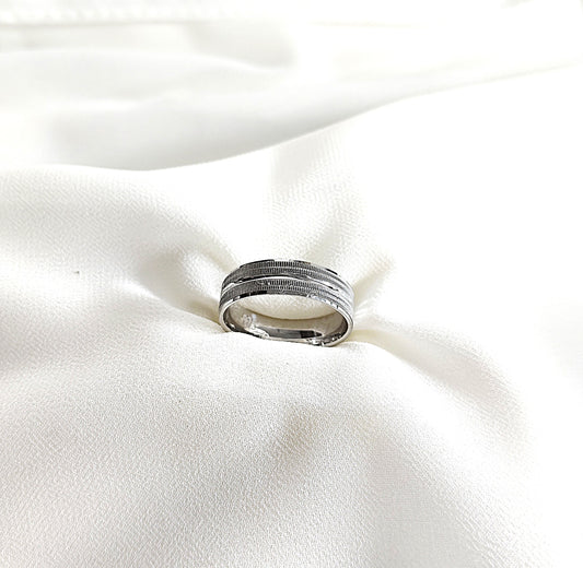 Bague homme en argent anneau texturé double liseré
