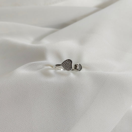 Bague en argent 925 “Duo de Cœurs” – Design ouvert serti de zircons scintillants