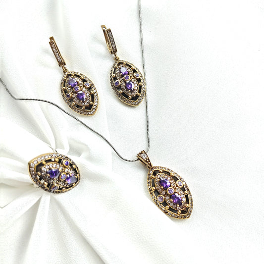 Parure Antique Royale en Argent et Pierres Améthystes
