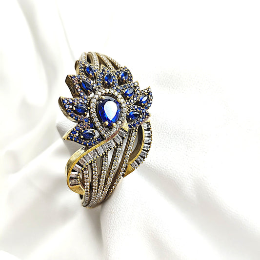 Bracelet Antique en Argent Orné de Saphirs et Zircons – Design Royal et Intemporel