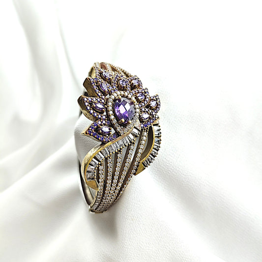 Bracelet Antique en Argent Orné de Saphirs et Zircons – Design Royal et Intemporel