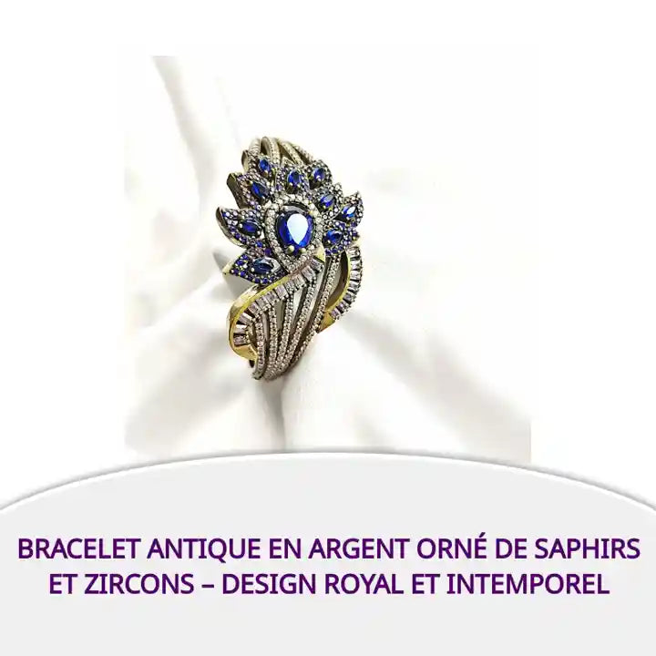 Bracelet Antique en Argent Orné de Saphirs et Zircons – Design Royal et Intemporel by@Outfy Bracelet Antique en Argent Orné de Saphirs et Zircons – Design Royal et Intemporel by@Outfy