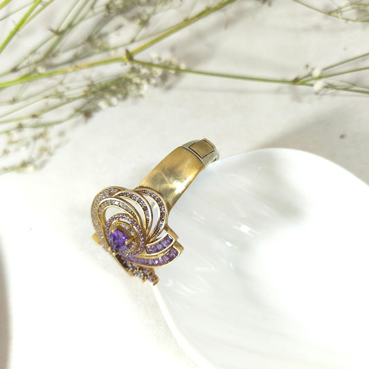 Bracelet Antique Cœur Impérial – Bronze & Argent aux Pierres Violettes