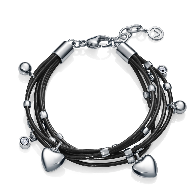 BRACELET VICE-ROI AVEC BANDES DE CUIR NOIR ET PENDENTIFS EN ACIER BRACELET VICE-ROI AVEC BANDES DE CUIR NOIR ET PENDENTIFS EN ACIER