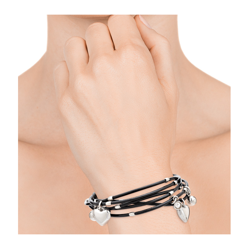 BRACELET VICE-ROI AVEC BANDES DE CUIR NOIR ET PENDENTIFS EN ACIER BRACELET VICE-ROI AVEC BANDES DE CUIR NOIR ET PENDENTIFS EN ACIER