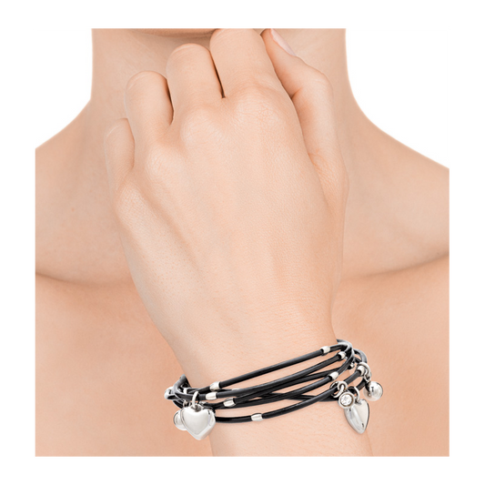 BRACELET VICE-ROI AVEC BANDES DE CUIR NOIR ET PENDENTIFS EN ACIER