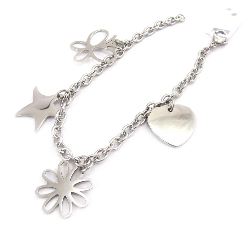 Gourmette en Acier Inoxydable – Charms Cœur, Fleur, Étoile et Papillon Gourmette en Acier Inoxydable – Charms Cœur, Fleur, Étoile et Papillon