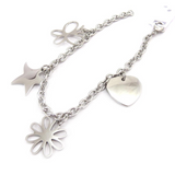 Gourmette en Acier Inoxydable – Charms Cœur, Fleur, Étoile et Papillon Gourmette en Acier Inoxydable – Charms Cœur, Fleur, Étoile et Papillon