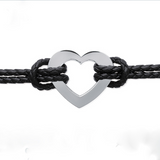 Bracelet Cuir Noir & Cœur en Acier Inoxydable Bracelet Cuir Noir & Cœur en Acier Inoxydable