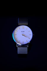 a watch with a blue face