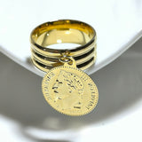 Bague Acier Impériale Médaille Dorée – Style Vintage Chic