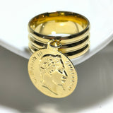 Bague Acier Impériale Médaille Dorée – Style Vintage Chic