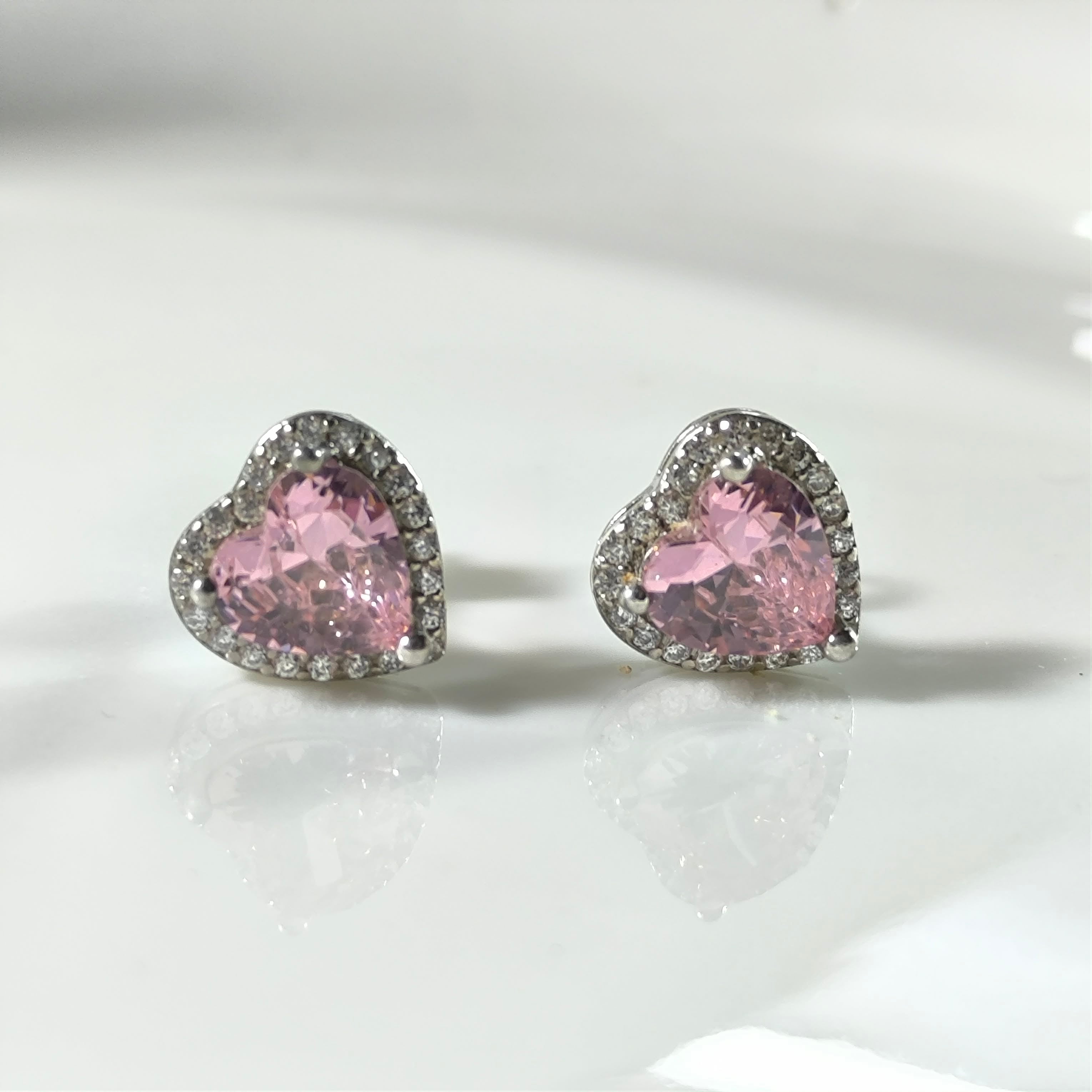 Boucles d’Oreilles Argent Cœur Rose Éclatant – Zircon Romantique Luxe