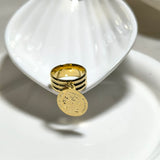 Bague Acier Impériale Médaille Dorée – Style Vintage Chic