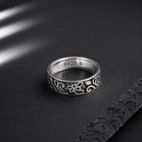 Bague Homme Argent 925 Gravure Florale Vintage