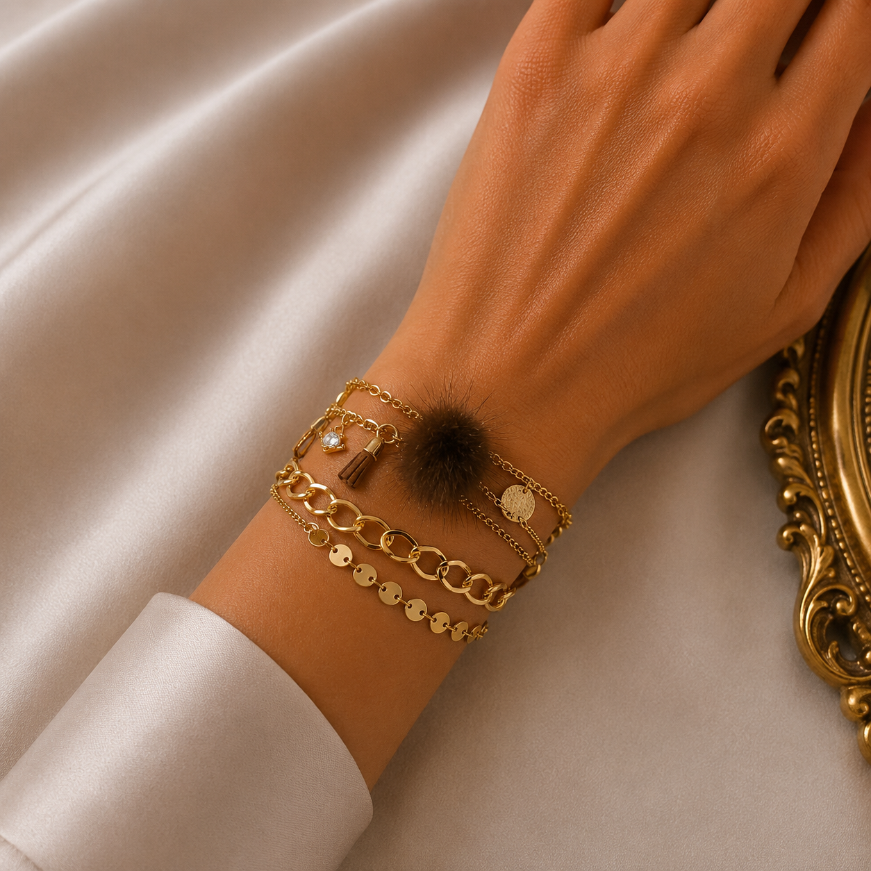 Bracelet Multicouches Pompon Chic – Élégance & Charme