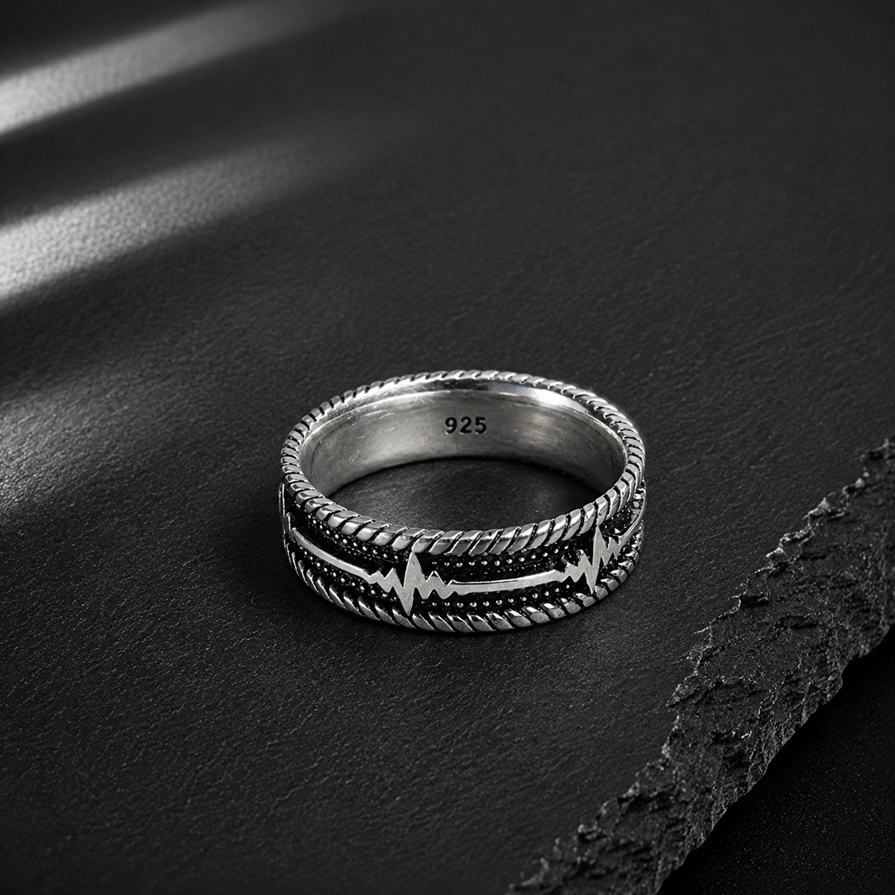 Bague Homme Argent 925 Battement Élégance Moderne