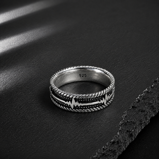 Bague Homme Argent 925 Battement Élégance Moderne