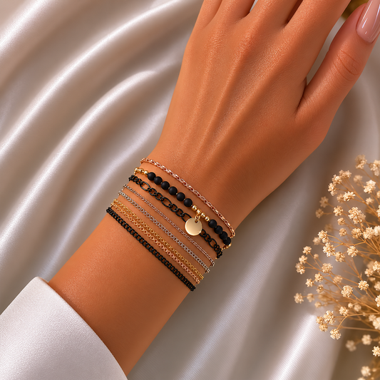 🖤 Bracelet Multicouches Noir & Or Chic