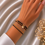 🖤 Bracelet Multicouches Noir & Or Chic