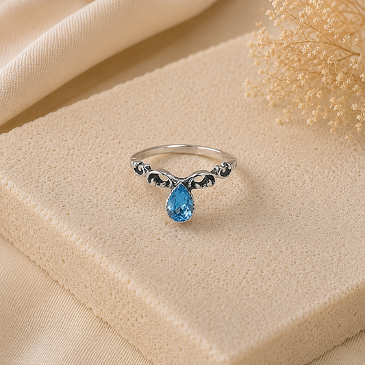Bague Goutte Bleue en Acier Inoxydable – Élégance Fine & Raffinée