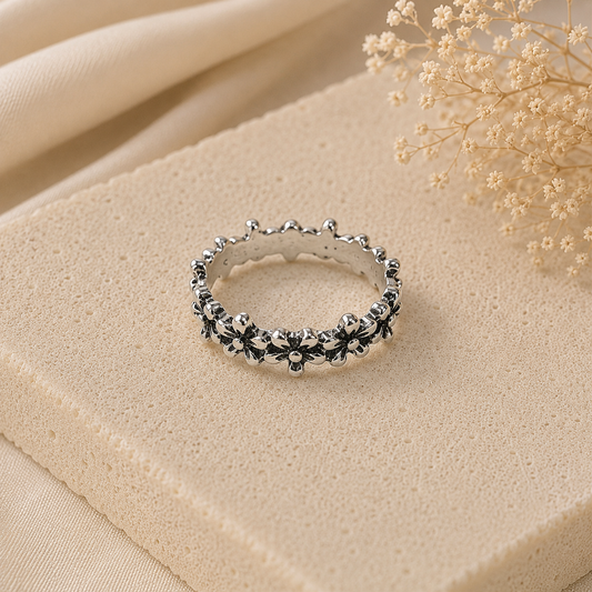 Bague Fleur Vintage en Acier Inoxydable – Élégance Florale Chic