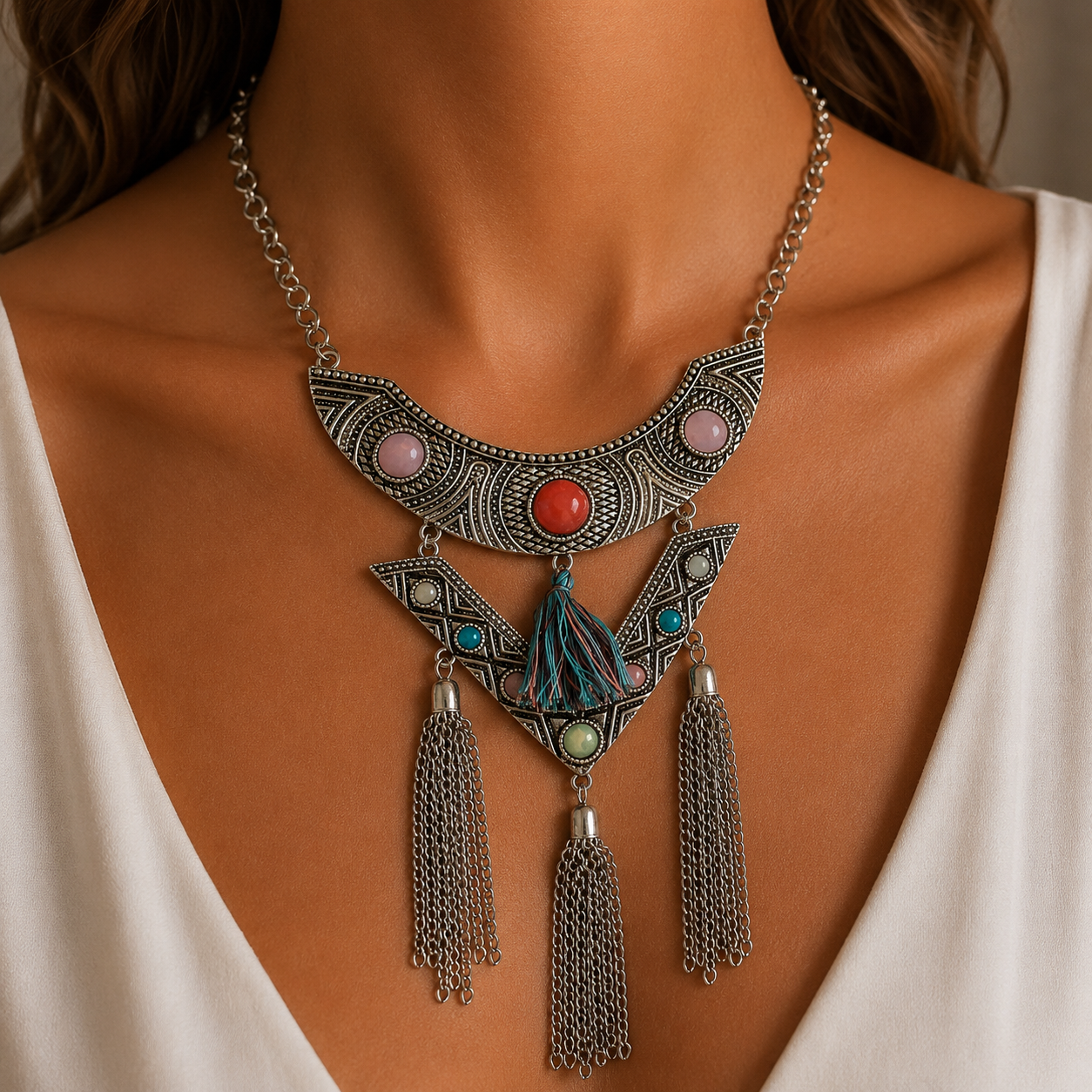 ✨ Collier Ethnique Bohème à Pampilles
