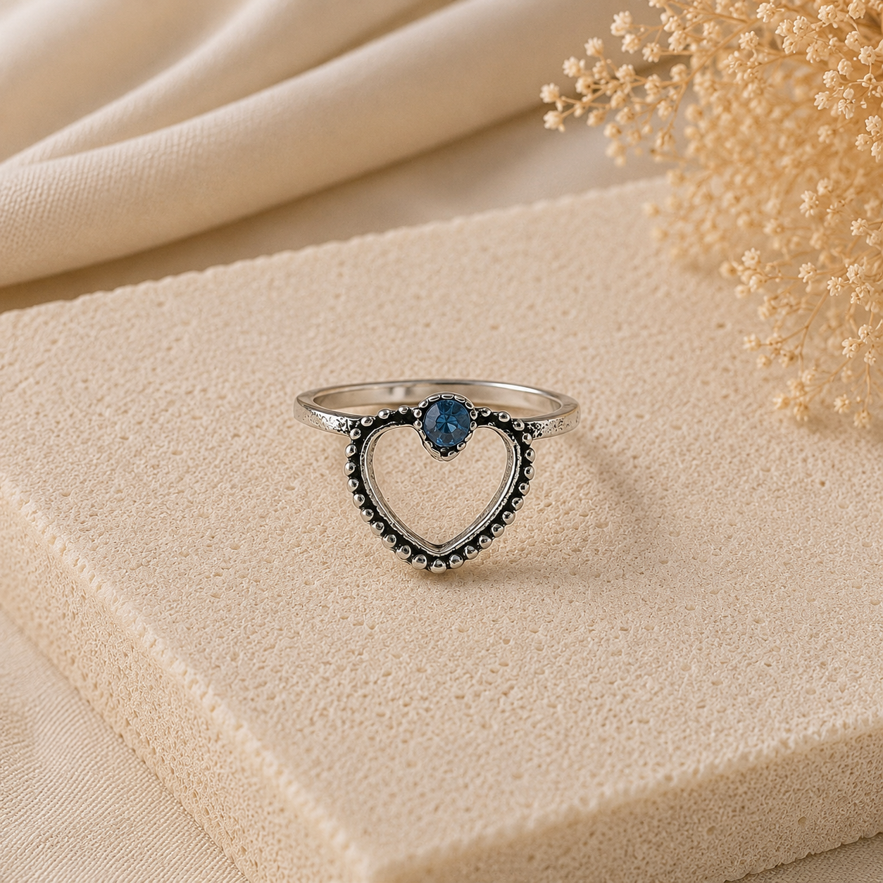 Bague Cœur Bleu en Acier Inoxydable – Élégance Romantique