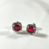 Boucles d’Oreilles Argent 925 Carrées Rouge Rubis Éclat Luxe
