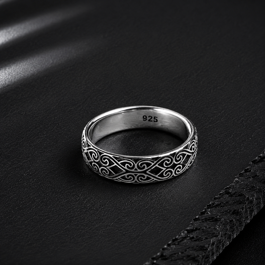 Bague Homme Argent 925 Gravure Entrelacée Élégante